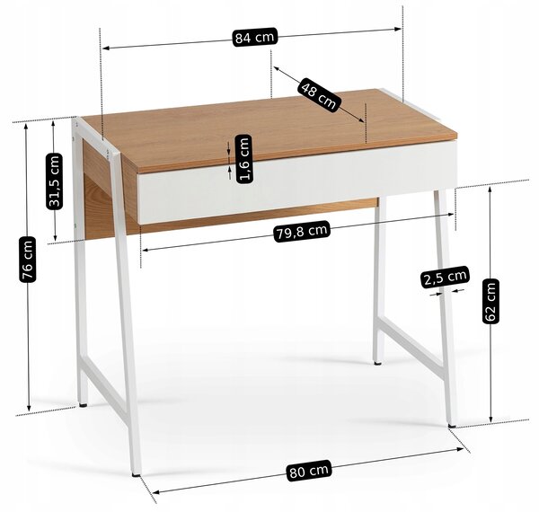 MORI íróasztal 84 cm tölgy/fehér