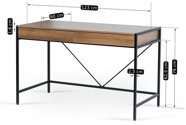 ALLY íróasztal 123 cm, dió/fekete