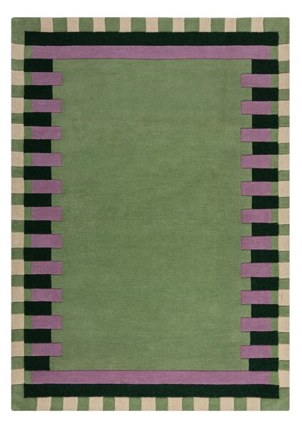 Zöld-lila kézi szövésű gyapjú szőnyeg 160x230 cm Kai Wool Border – Flair Rugs