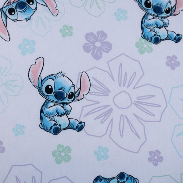 Fehér gumis egyszemélyes pamut gyerek lepedő 90x200 cm Lilo and Stitch "Ohana White" – Jerry Fabrics