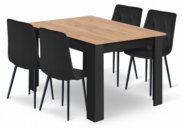 Étkezőasztal szett 120x80 craft/fekete láb + 4 db LIBRA szék fekete/fekete láb