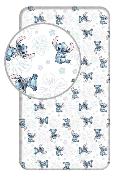 Fehér gumis egyszemélyes pamut gyerek lepedő 90x200 cm Lilo and Stitch "Ohana White" – Jerry Fabrics