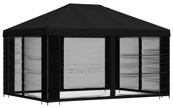 VidaXL Oldalfalas pavilon 4 × 3 m Fekete Poliészter és acél 190 gsm