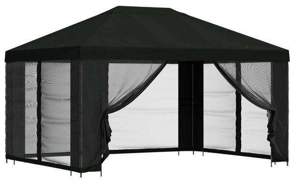 VidaXL Oldalfalas pavilon 4 × 3 m Fekete Poliészter és acél 190 gsm