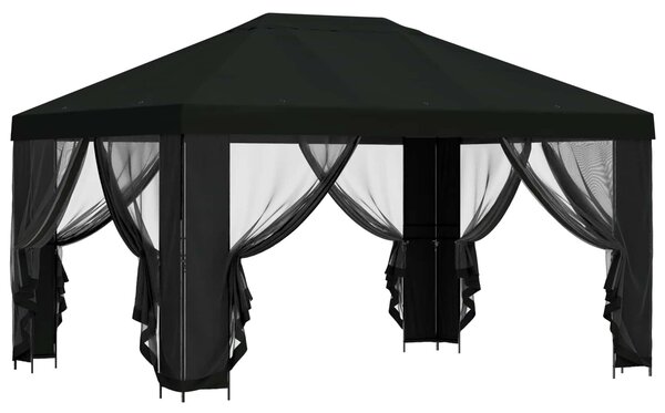 VidaXL Oldalfalas pavilon 4 × 3 m Fekete Poliészter és acél 190 gsm