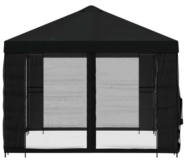VidaXL Oldalfalas pavilon 4 × 3 m Fekete Poliészter és acél 190 gsm
