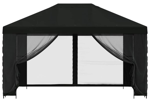 VidaXL Oldalfalas pavilon 4 × 3 m Fekete Poliészter és acél 190 gsm
