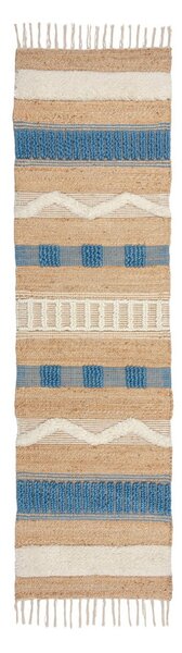 Kék-natúr színű kézi szövésű jutakeverék futószőnyeg 60x230 cm Medina Jute – Flair Rugs