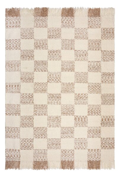 Krémszínű-natúr színű kézi szövésű gyapjúkeverék szőnyeg 200x300 cm Eric Checkboard – Flair Rugs