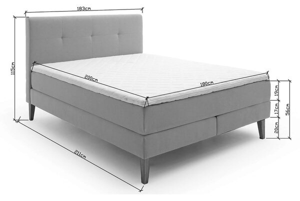 Antracitszürke boxspring ágy 180x200 cm Stockholm – Meise Möbel