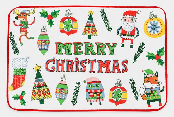 Sinsay - Karácsonyi fürdőszobaszőnyeg Merry Christmas felirattal és ünnepi motívumokkal - krémszínű