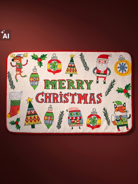 Sinsay - Karácsonyi fürdőszobaszőnyeg Merry Christmas felirattal és ünnepi motívumokkal - krémszínű