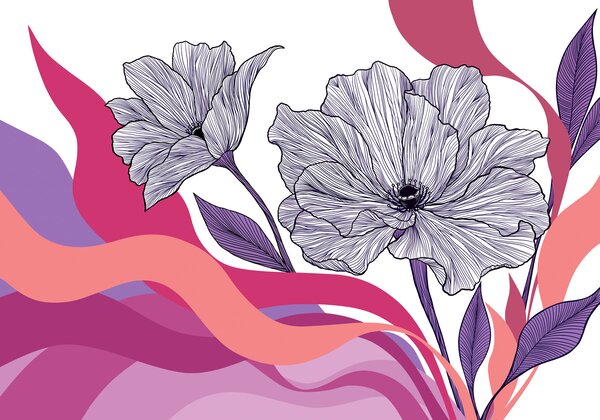 Fotótapéta Virágrajz rózsaszín és lila hullámokkal, Virágos fotótapéta, Népszerű fotótapéta, t01038v1 - Tapeko.hu