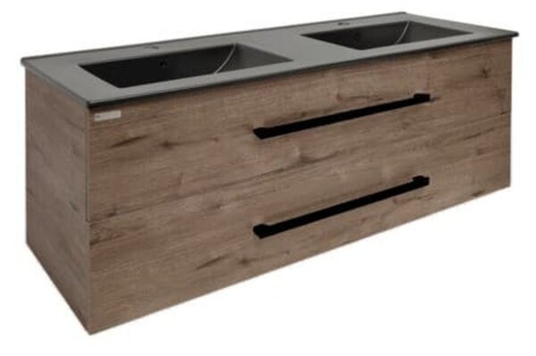 Fürdőszobaszekrény fekete fogantyúval és mosdókagylóval SAT Cube Way 120x47,5x46 cm tölgy Hickory matt CUBE46C1202DWMODC