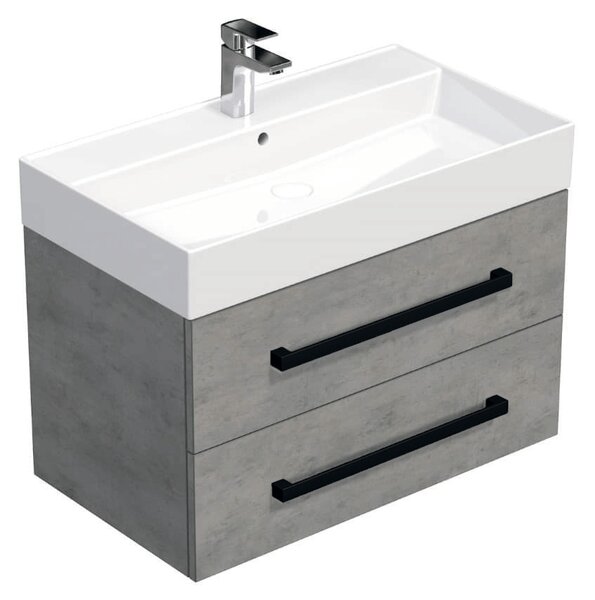 Fürdőszobaszekrény fekete fogantyúval és mosdókagylóval SAT Cube Way 80x47,5x46 cm beton matt CUBE46C802BESAT