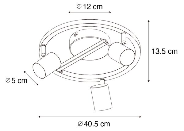 Mennyezeti spotlámpa fekete GU10 50mm 3-lámpás kerek háttérvilágítással és 3-utas kapcsolóval - Back Up