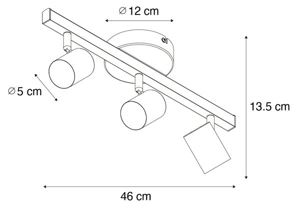 Mennyezeti spotlámpa fekete GU10 50mm 3-lámpás háttérvilágítással és 3 fokozatú kapcsolóval - Back Up
