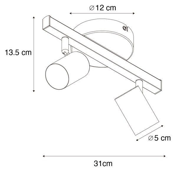 Mennyezeti spotlámpa fekete GU10 50mm 2-lámpás háttérvilágítással és 3-utas kapcsolóval - Back Up