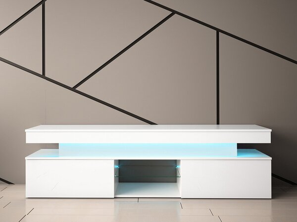 TV szekrény Lesteralo 2D 190 (fehér + fényes fehér) (kék LED világítással)