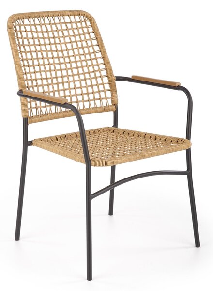 K457 Szintetikus Rattan Szék, Fém lábakkal, Natúr / Fekete, Sz58xM64xM90 cm