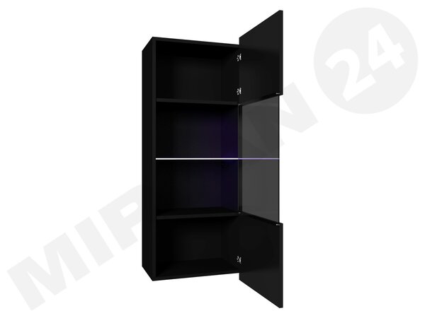 Függesztett vitrin Brolani BR11 (fekete + fényes fekete) (fehér LED világítás)