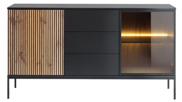 Vitrin Dernas db.Z154 (fekete grafit + wotan tölgy) (sárga LED világítással)