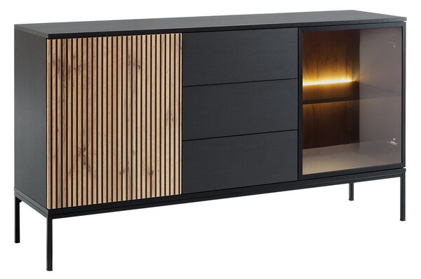 Vitrin Dernas db.Z154 (fekete grafit + wotan tölgy) (sárga LED világítással)