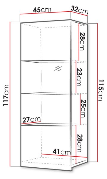 Függesztett vitrin Brolani BR11 (fekete + fényes fekete) (fehér LED világítás)
