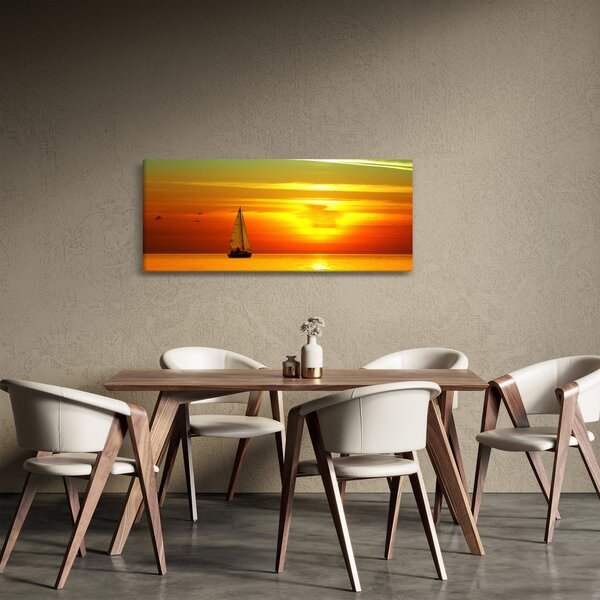 Naplemente egy jachttal képe (120x50 cm)