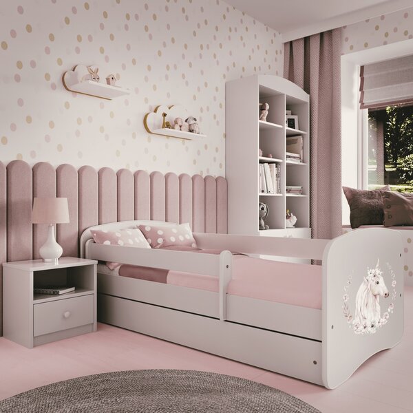 Babydreams gyerekágy lovas dizájnnal, méret: 140x70, szín: fehér, matrac nélkül, ágyneműtartó nélkül