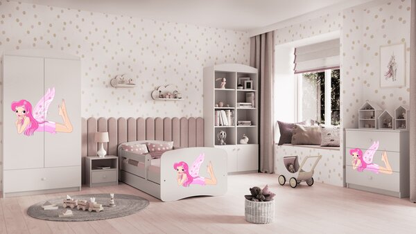 Babydreams gyerekágy fekvő tündér dizájnnal, méret: 140x70, szín: fehér, matrac nélkül, ágyneműtartóval