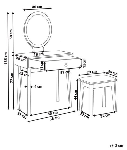 Fésülködő asztal ROSEY LED Fehér