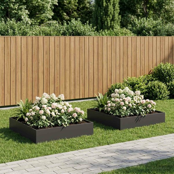 VidaXL Kerti cserép 2 db Fekete 80 x 80 x 20 cm Hidegen hengerelt acél