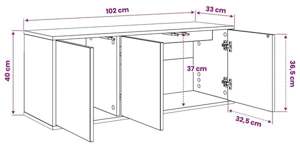VidaXL Falsítható TV Szekrény GOTHA 102 x 33 x 40 cm Sonoma Tölgy