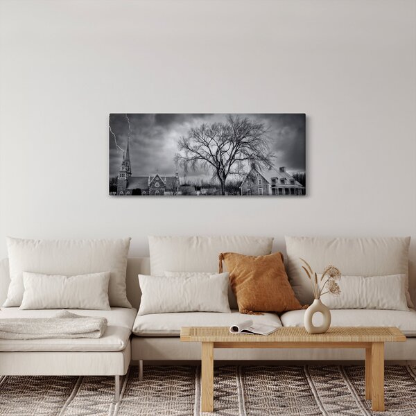 Fekete fehér falu képe (120x50 cm)