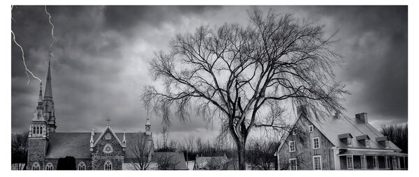 Fekete fehér falu képe (120x50 cm)