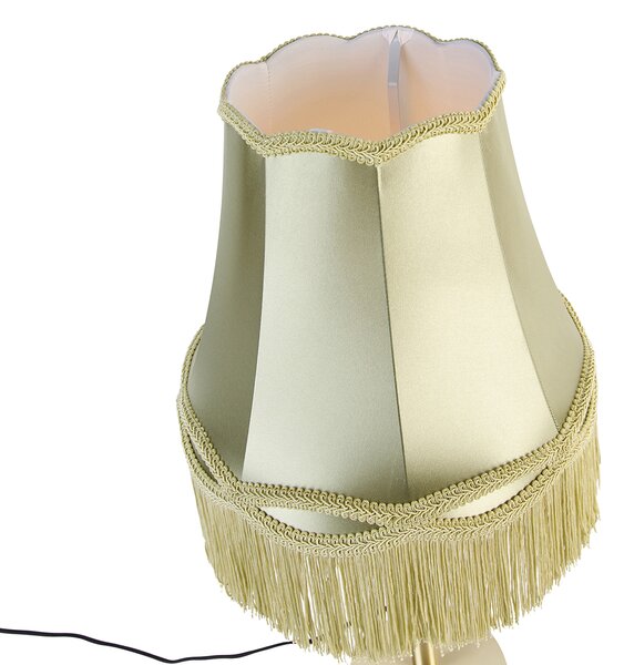 Klasszikus asztali lámpa sárgarézzel és Granny árnyékolóval zöld 30 cm - Simplo
