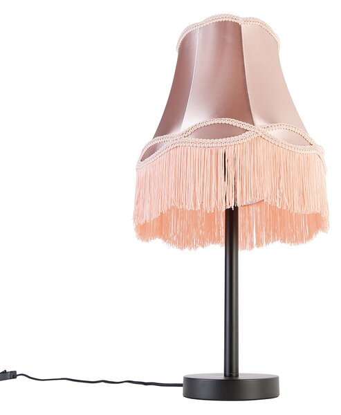 Klasszikus asztali lámpa fekete, rózsaszín nagymamaernyővel 30 cm - Simplo