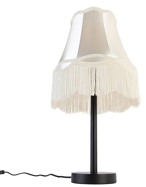 Klasszikus asztali lámpa fekete, krémszínű Granny búrával 30 cm - Simplo