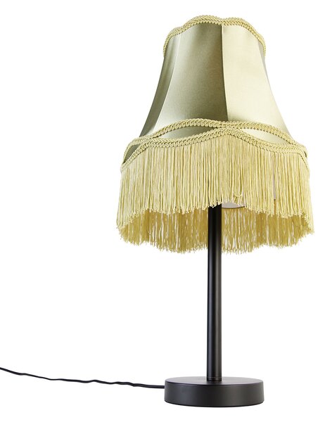 Klasszikus asztali lámpa fekete Granny árnyékolóval zöld 30 cm - Simplo