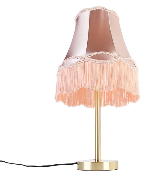 Klasszikus asztali lámpa sárgarézzel és Granny búrával rózsaszínben 30 cm - Simplo