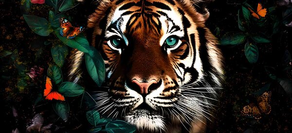 Tigris a kertben - üvegkép