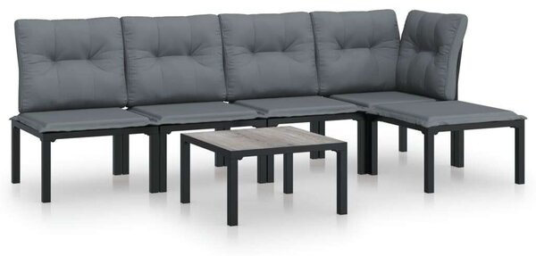 Polyrattan Kerti Ülőgarnitúra - 6 részes - Fekete-Szürke