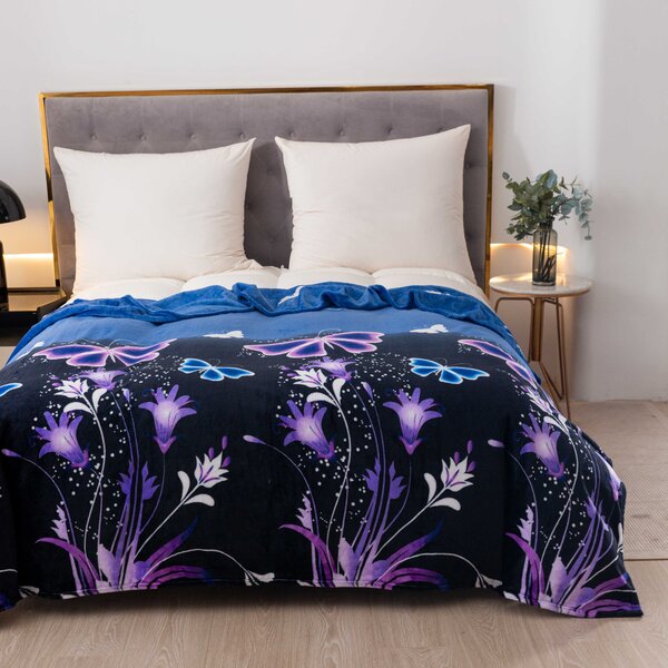 Mikroplüss takaró VIOLET BUTTERFLY sötétkék Méret: 200 x 220 cm