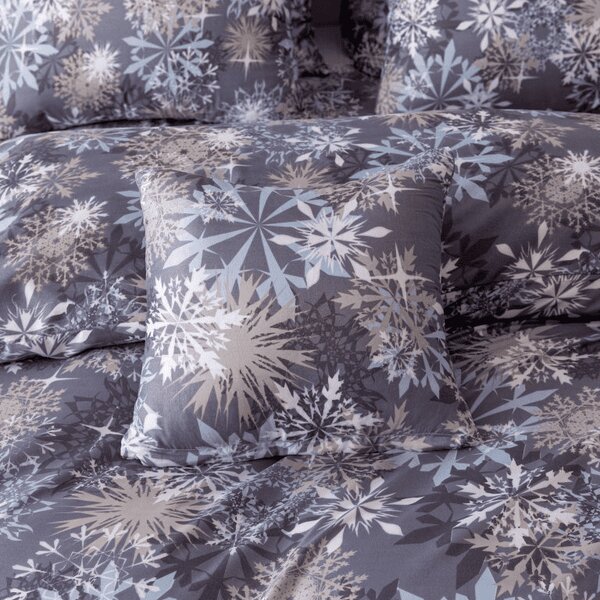 2 darab SNOWFLAKE kék-szürke mikroszálas ágyneműhuzat szett + Jersey lepedő 180x200cm fehér, franciaágyhoz