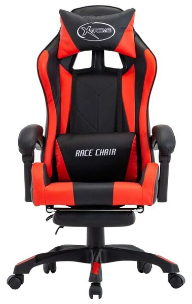 VidaXL Gamer szék - Piros-Fekete - Lábtartóval
