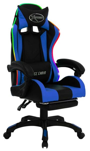 Gamer Szék - RGB LED - Kék-Fekete - Állítható