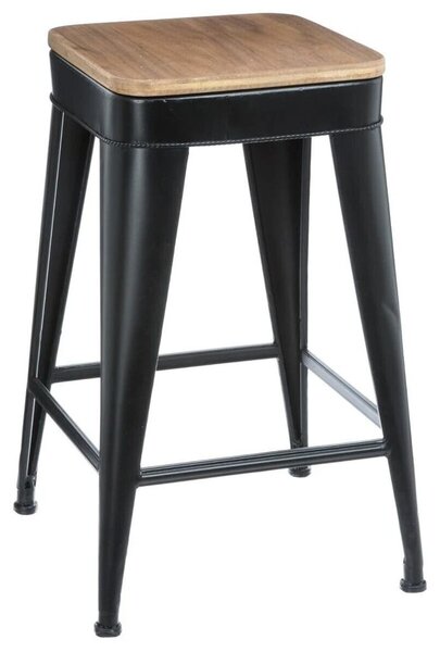 Fém szék, fa ülőrésszel, 60 cm, fekete - TABOUR