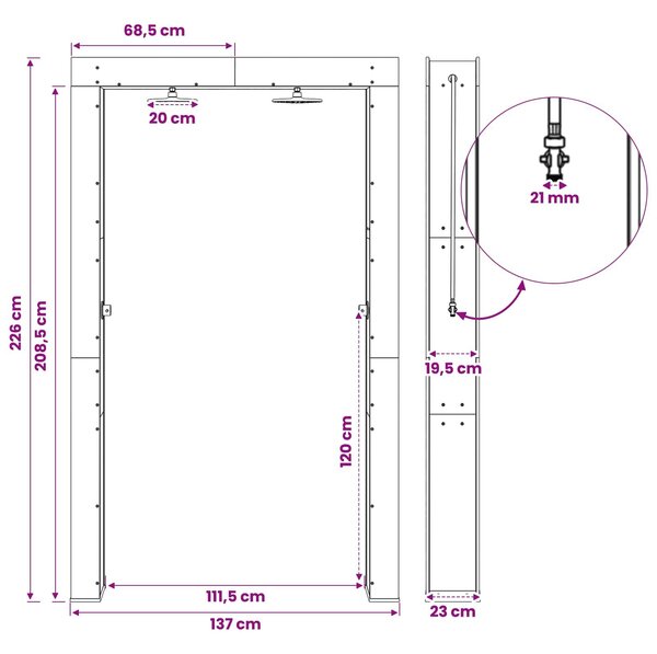 VidaXL Kültéri zuhany 226 cm Szilárd akácfa és rozsdamentes acél Fehér