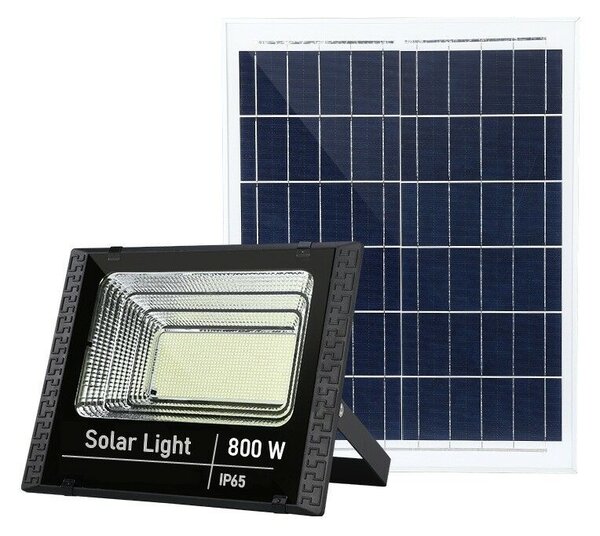 Alista Home 800W SMD LED szoláris töltésű reflektor, napelemmel, távirányítóval, rögzítő tartóval, ABS anyagból, 20AH, 966 LED, színhőmérséklet 6500K, 32x26x9 cm, fekete